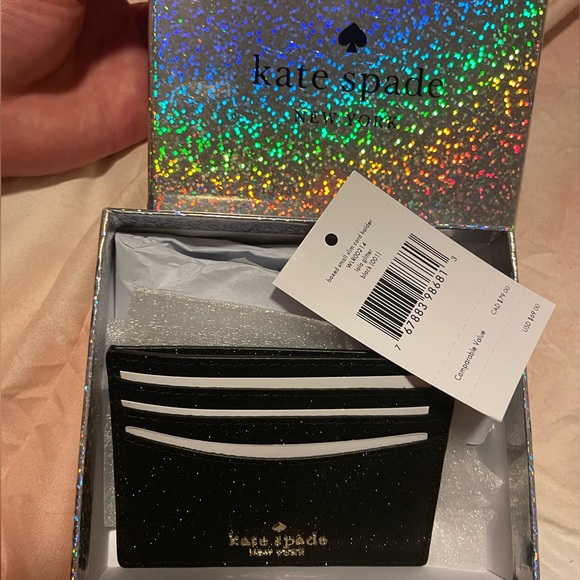 Kate Spade Black Glitter Card Holder BRAND NEW in Box with Tag - Picture 4 of 6